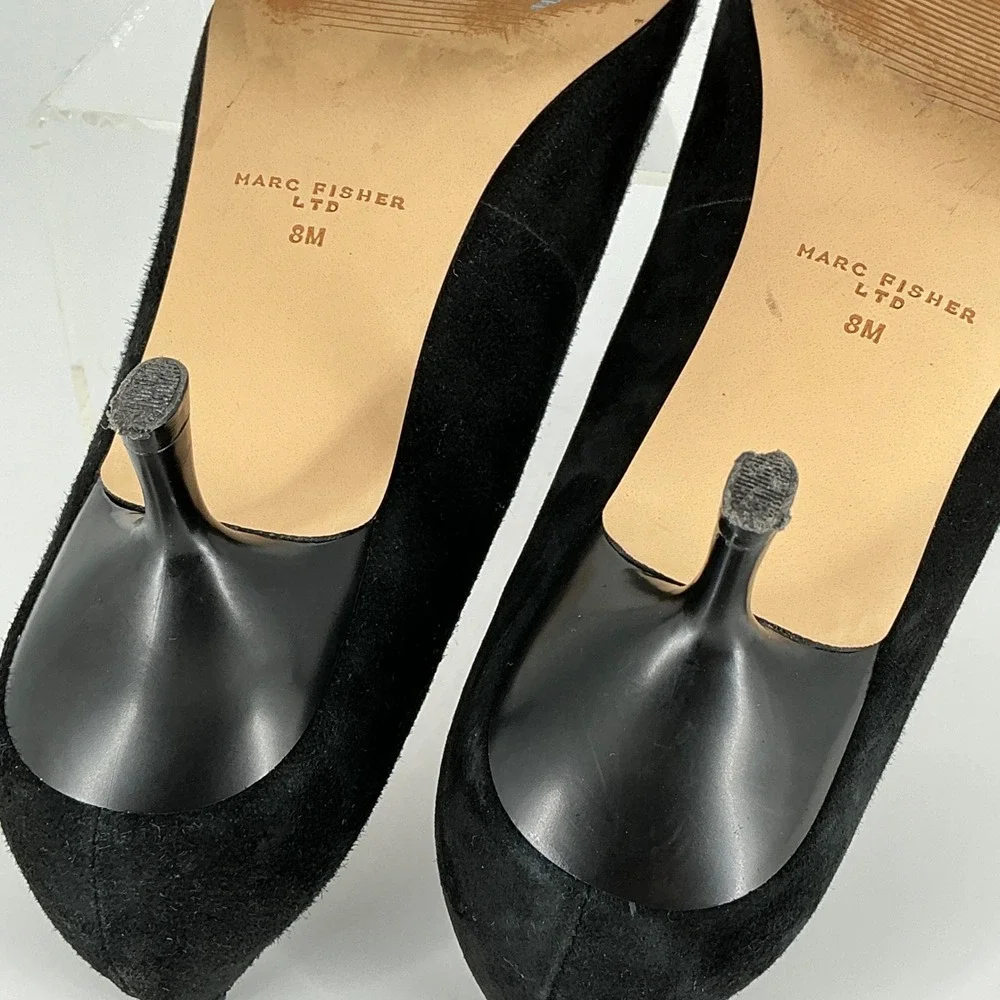 Marc Fisher LTD Size 8 Black Suede Pointed Toe Kitten Heel Pumps Womens - Picture 4 of 11
